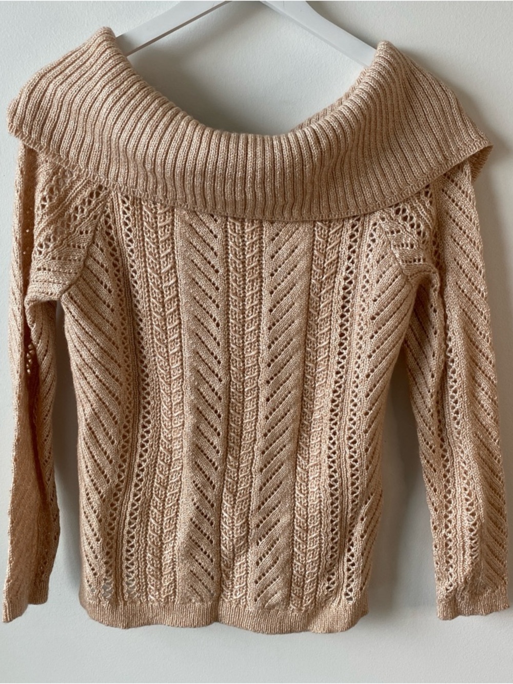 White House Black Market Blush Open-Knit Fold-Over Cowl Sweater